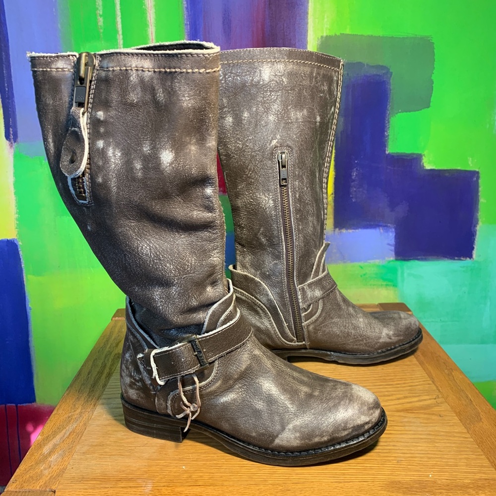 Brand New Bed Stu Tall Leather Distressed Boots. Brown/Gray. Size 7.5.